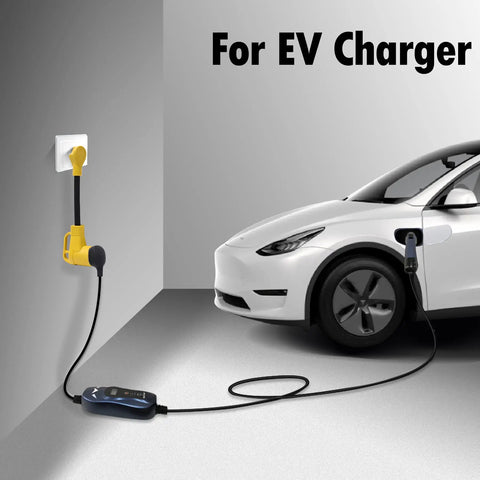 Heavy Duty Nema TT-30P To 14-50R Power Cord Adapter For EV Charging Tesla Gen Two connected to a vehicle.