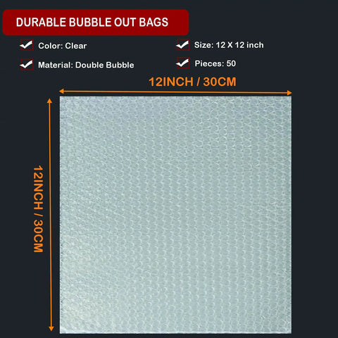 50 Pack Bubble Pouch Wrap 12x12 Inch Clear Bubble Bags For Packing Fragile Dishes And China Plates, double bubble material