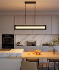 Industrial Farmhouse Kitchen Island Lighting 39.4 Inch Black Rectangular Pendant Fixture Over Table 34W LED Dimmable Linear Chandeliers