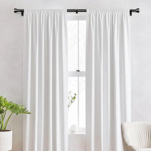 Heavy Duty Black Curtain Rod For Windows 66 To 120 Inches, 1 Inch Diameter, Adjustable, Modern Design with White Curtains