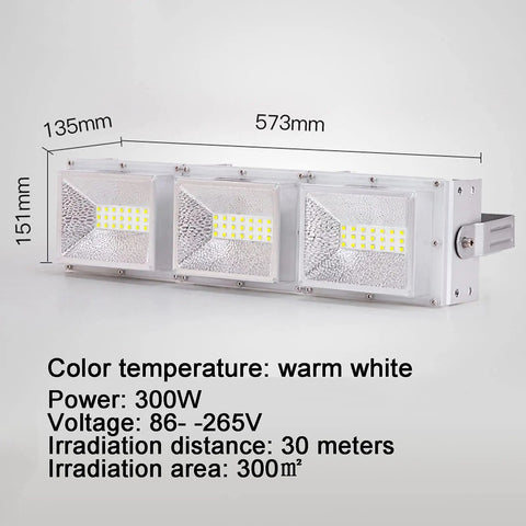 JUDYSSY 150/200/300W Led Flood Light, 102.82Lm/W Bright Led Security Light Wat, 300W showcasing dimensions and features.