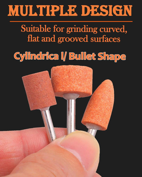 SHITIME grinding stone set: orange aluminum oxide cylinders on 1/8" shanks; three pieces shown.