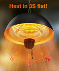 Infrared Hanging Patio Heater for Indoor Outdoor Use, Ceiling Mount, 3 Heat Settings 600W/900W/1500W, Easy Assembly
