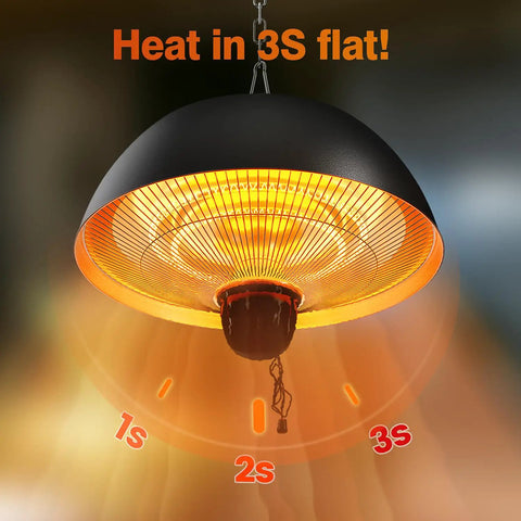 Infrared Hanging Patio Heater for Indoor Outdoor Use, Ceiling Mount, 3 Heat Settings 600W/900W/1500W, Easy Assembly