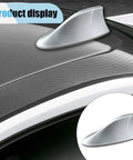 Shark Fin Antenna Cover Universal Roof Aerial With Adhesive Tape For Cars Trucks SUVs Silver Plastic Exterior Decor Easy Install displayed on car roof