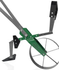 Side view of High Wheel Garden Cultivator With Self Cleaning Steel Wheel Hoe and Modular Plow, heavy duty steel design