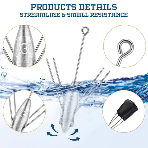 Sputnik Sinker Fishing Weights 3 Oz Pack Of 10 For Saltwater Surf Casting Catfish Beach Ocean Fishing with metal hooks and rubber sleeves