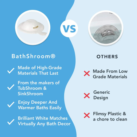 Comparison of BathShroom overflow drain cover with universal fit, showing high-grade material and easy installation next to generic option.