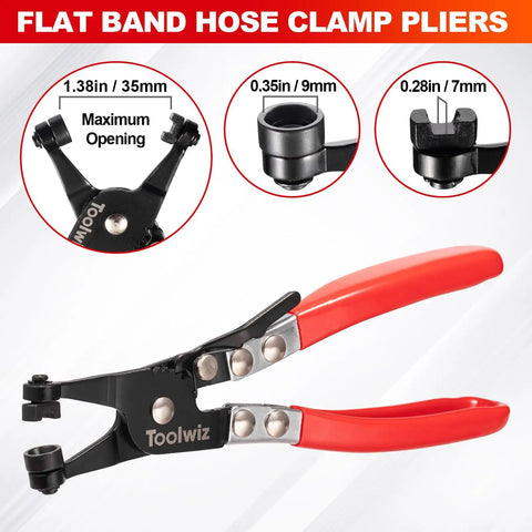 Flat band hose clamp pliers from Six Piece Fuel Line Pliers Set For Auto Repair With Hose Clamp Pliers Panel Removal Tool Hose Removal Pliers 30 Degree Push Pin Pliers And Two Electrical Disconnect Tools All In Durable Storage Bag Built For DIY Car Repair
