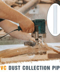 Six Piece Clear PVC Dust Collection Tubes 4 Inch Diameter 36 Inch Long shown with woodworking tool in use