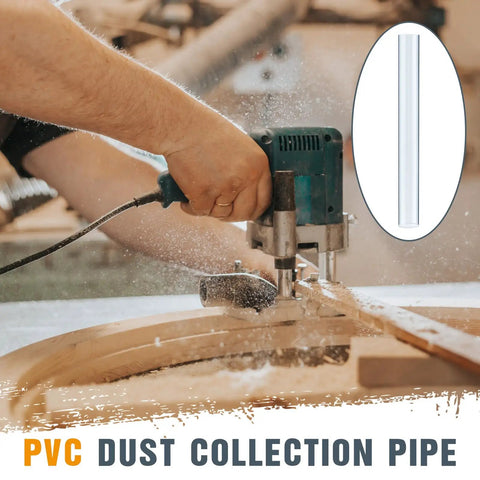 Six Piece Clear PVC Dust Collection Tubes 4 Inch Diameter 36 Inch Long shown with woodworking tool in use