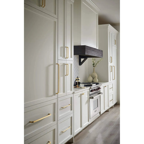 Davenport Honey Bronze Cabinet Pull 5-1/16 Inch Center To Center installed on white kitchen cabinets for a timeless finish.