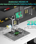 HDMI Soldering Digital Microscope 7 Inch With 3 Lens System, 2000x Magnification showing circuit board on workbench setup.