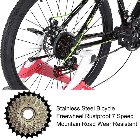 7-Speed Bicycle Freewheel 14-28T Sprocket Set Screw-On Replacement For Mountain And Road Bikes Brass Finish, Stainless Steel