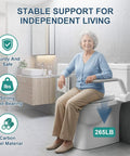 Adjustable Toilet Safety Rail With Rock Solid No Slip Handles Hassle Free Bathroom Assist Bar For Elderly Big Time Stability Quick Install Wide Arm Waterproof Grip, carbon steel, 265 lb capacity, elderly support.