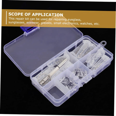 Eyeglass Repair Kit With Silicone Nose Pads Screws And Ear Grips In An Organized Case For Quick Access To Essential Accessories Portable Easy To Use Must Have All In One Gear For Home Or Travel in open case showing contents