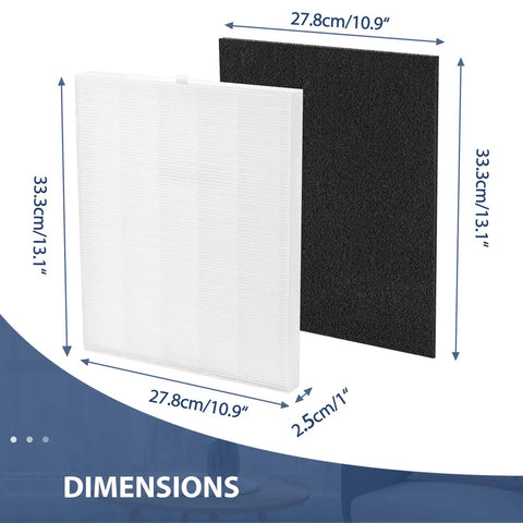 Premium Replacement C545 HEPA Filter Kit for Air Purifier, True HEPA S Filter, showing dimensions 13.1 x 10.9 inches