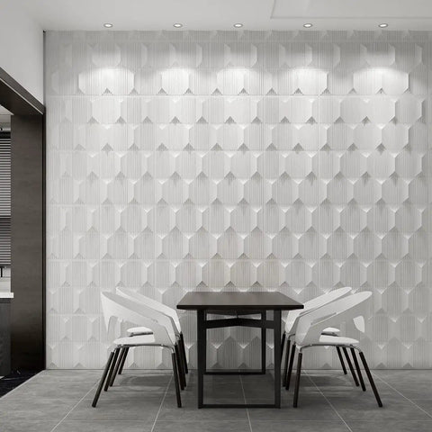 Big 3D Diamond Pattern PVC Wall Panels 19.7 By 19.7 Inches White Pack Of 12 Tiles For Fast DIY Interior Decor Real Textured Look Easy Install Covers Large Areas
