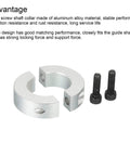 1.1 Inch Bore Double Split Aluminum Shaft Collar With Set Screw, silver tone, clamping collar components and screws visible