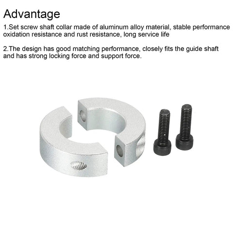1.1 Inch Bore Double Split Aluminum Shaft Collar With Set Screw, silver tone, clamping collar components and screws visible