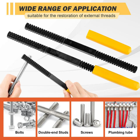 syizyen 3-piece thread repair file kit with yellow caps for SAE and metric threads; for screws, bolts and plumbing