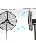 Tough Cookie Heavy Duty Industrial Floor Fan Crushing Heat With High Velocity Oscillation And Serious Airflow For Warehouse Spaces Commercial Shops Garage Projects And Outdoor Patios 30 Inch showing swing head features.