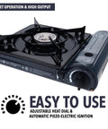 Portable 10,000 BTU Butane Gas Stove With Carrying Case CSA Certified Piezo Ignition With Safety Lock And Auto Shutoff Adjustable Flame