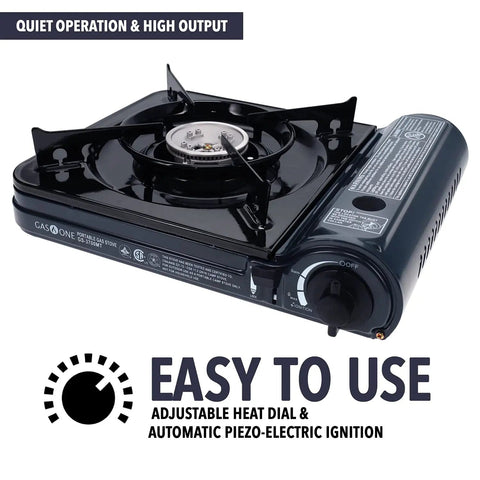 Portable 10,000 BTU Butane Gas Stove With Carrying Case CSA Certified Piezo Ignition With Safety Lock And Auto Shutoff Adjustable Flame