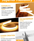 COB LED Strip Lights Pro 16.4Ft Warm White Dimmable Self Adhesive Rope Light With Remote Control shown flexible and waterproof
