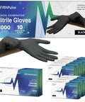 FifthPulse black large nitrile gloves, case of 1000 (10 boxes of 100); medical-grade, latex- and powder-free.