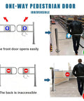 Hella Sturdy Stainless Steel Self Closing Swing Gate For Storefronts With Slick Auto Spring Feature and Reliable One Way Pedestrian Entry, showcasing irreversibility.