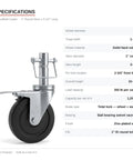 Plug And Play 5 Inch Scaffold Caster Set Four Pack With One Inch Round Stem And Three Point Five Inch Deep Bore featuring solid hard rubber wheel and total lock.