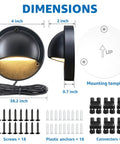 Dimensions and components of Low Voltage LED Deck Lights 12-24V 6 Pack, 3000K Warm White Outdoor Step Lights, connectors and screws shown