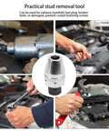 Tough As Nails Stud Extractor And Bolt Remover For Quarter Inch To Half Inch Studs, Heat Treated Alloy Steel, Chrome Plated, Rust Resistant Tool shown in various applications