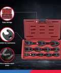 Crowfoot Wrench Set 1/2 Inch and 3/8 Inch Drive, 12-Piece SAE Flare Nut Wrenches in red blow-molded case