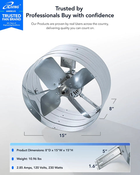 Gable Mount Attic Ventilator Fan With Auto Thermostat 2339 CFM 14 Inch Steel Prop 2.85 Amp 120 Volt Galvanized Housing