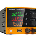 Variable DC Power Supply 30V 5A Benchtop Lab Power Source with 4 digit display, USB fast charging, knobs for adjustment shown.
