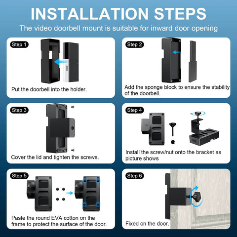 Installation steps of Anti-Theft Video Doorbell Mount for Blink and Ring, Adjustable No-Drill Bracket Fits Video Doorbell 1 2 3 3 Plus 4 and 2023 Release.
