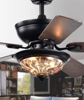 HomeStock Micago 52-inch Lighted Ceiling Fan with Forged Black Finish & Reversible Blades, showcasing the light fixture and wood blades.