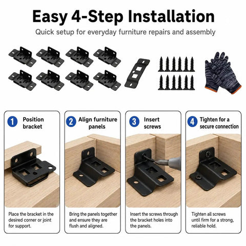 Heavy Duty Stainless Steel Quick Fitting Furniture Corner Brackets Set With Screws L Shape Right Angle Connectors Installation Steps