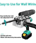 No Sweat Heavy Duty Auto Wire Threading Machine Featuring Dual 3.0 Ah Batteries And Fluid Variable Speed Dial, adjustable spring rod.
