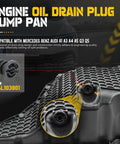 Oil Drain Plug Kit 1 Set With Install Tool 06L103801 for Audi VW with sump pan, showing hexagonal grid design, labeled OEM: 06L103801