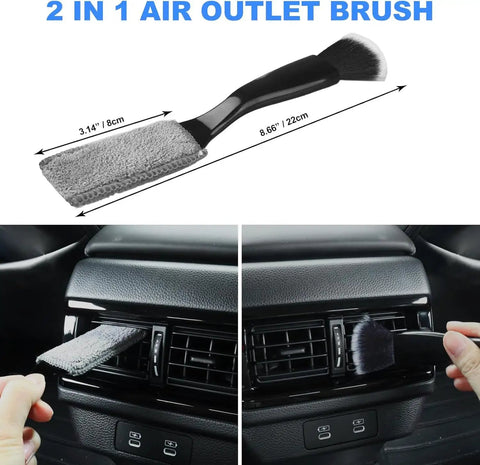 2 in 1 air outlet brush from 7 Piece Must Have Car Detailing Brush Kit With Boar Hair Bristles Soft Fiber And Ultra Soft Detail Brushes