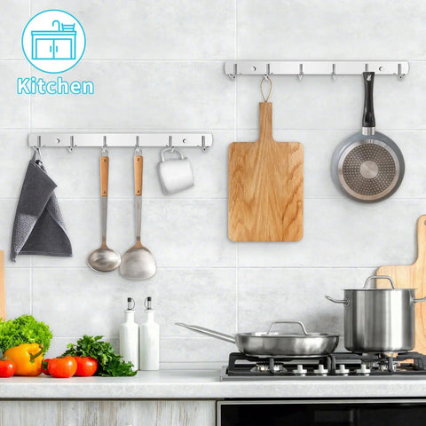 Stainless Steel Wall Mount Coat Rack 2 Pack With 6 Hooks Each, Sturdy As Heck Built To Last, Wall Hooks for kitchen use