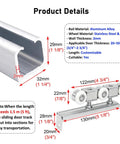 Product details of Premium Heavy Duty Aluminum Barn Door Rail Set Rock Solid Sliding Track Replacement Kit dimensions and materials.