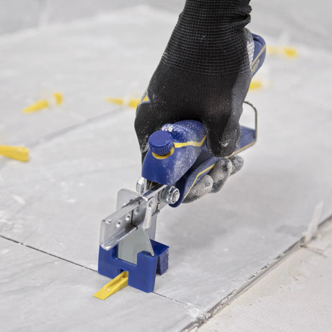 Tile Leveling Pliers Kit For Lash And Xtreme Pro Systems Fully Adjustable Head And Wedge Setting in use on tile surface.
