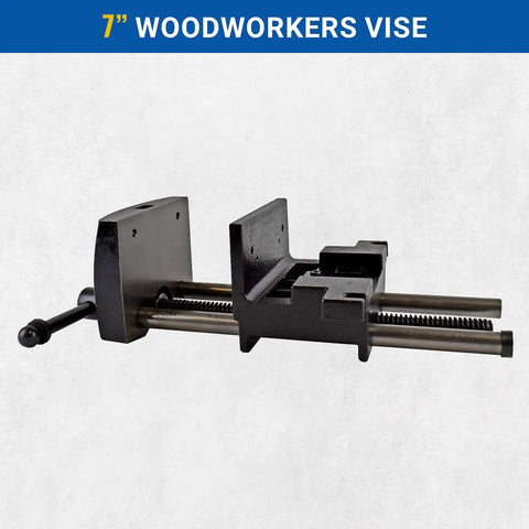 7 Inch Heavy Duty Woodworking Vise With Ductile Iron Body, Black Enamel Finish, Replaceable Bronze Nut, Clamp For Benches