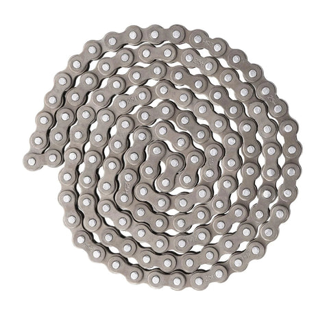 KAMIER #25 roller chain, silver steel, 132-link, coiled view for dirt bikes and scooters