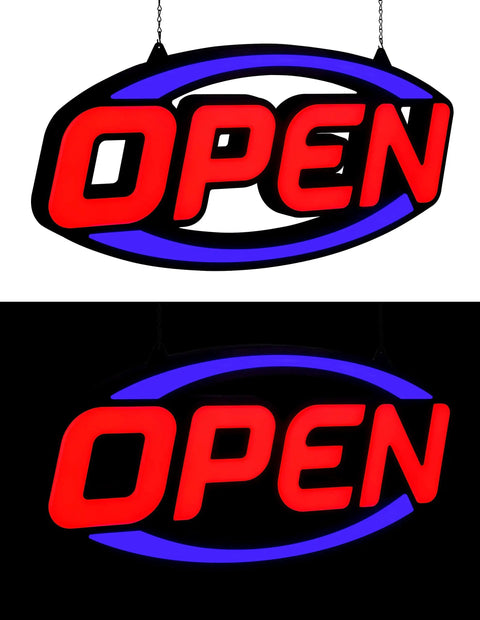 Extra Large 32 By 16 Open Sign With Ultra Bright Red And Blue LEDs Jumbo Neon Style Display Remote Controlled in lit and unlit mode