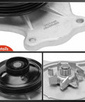 Top Shelf Engine Water Pump Straight Bolt Up Swap For Toyota Rav4 2016 2018 And Lexus NX300H 2015 2021 2.5L L4 close-up of aluminum housing and steel impeller.